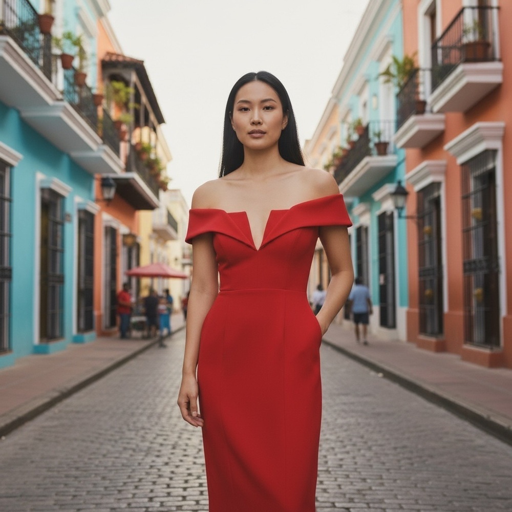 BCBGMaxazria - Marquise - Coral Off the Shoulder Cocktail Dress - 8 - Picture 3 of 14